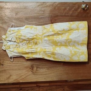 New Directions Summery Sheath Dress Yellow White Floral Jacquard Ruffled Size 6P